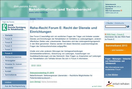Reha-Recht Forum D: Entwicklungen und Reformvorschläge